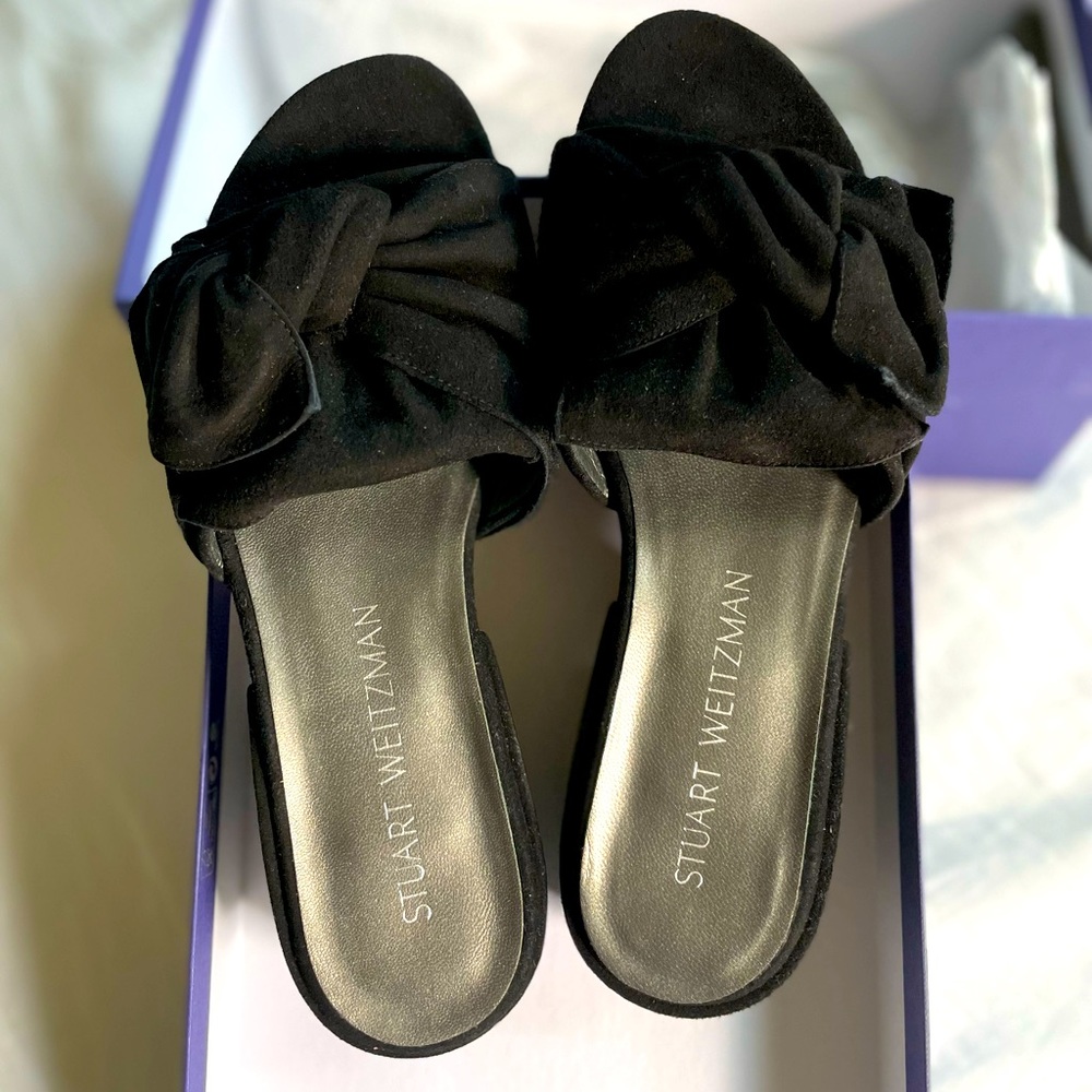 Stuart Weitzman Giftwrap Suede Bow Slide Sandal